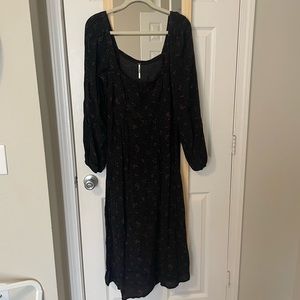 Free People Black floral midi dress